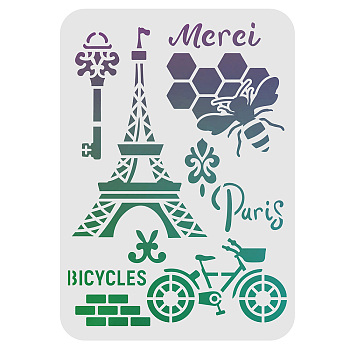 Large Plastic Reusable Drawing Painting Stencils Templates, for Painting on Scrapbook Fabric Tiles Floor Furniture Wood, Rectangle, Eiffel Tower Pattern, 297x210mm