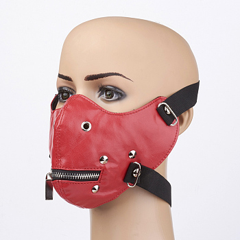 Punk Rock Style PU Leather Mouth Cover, with Iron Findings, Red, 245x130mm