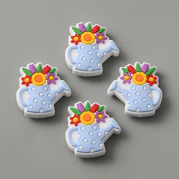 Food Grade Eco-Friendly Silicone Beads, Watering Can, Light Sky Blue, 27x26x9mm, Hole: 2.5mm