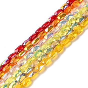 Transparent Electroplate Glass Beads Strands, AB Color, Faceted Rectangle, Mixed Color, 7x4.5x3.5mm, Hole: 1.2mm, about 77~71pcs/strand, 21.06''~22.44''(53.5~57cm)