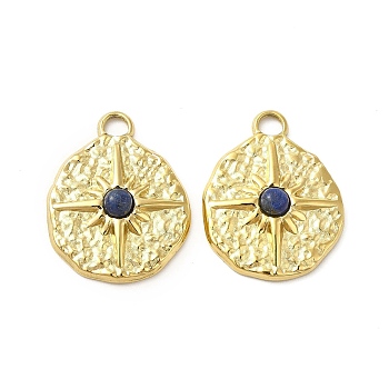 Natural Lapis Lazuli Pendants, Flat Round Charms, with Vacuum Plating Real 18K Gold Plated 201 Stainless Steel Findings, 23.5x18.5x4mm, Hole: 3mm