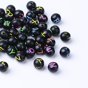 Craft Acrylic Horizontal Hole Letter Beads, Round, Mixed Color, 7~8mm, Hole: 1.5mm