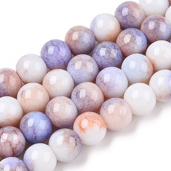 Opaque Crackle Glass Round Beads Strands, Imitation Stones, Round, Sandy Brown, 10mm, Hole: 1.5mm, about 80pcs/strand, 30.31~31.10 inch(77~79cm)