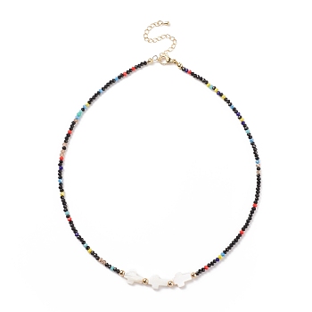 Shell Cross & Glass Beaded Necklace for Women, Colorful, 17.13 inch(43.5cm)