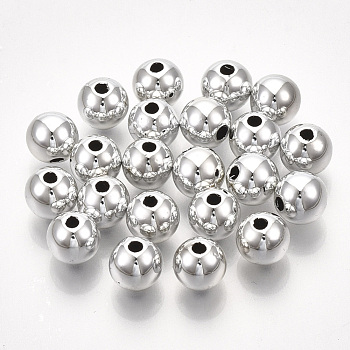 UV Plating ABS Plastic Beads, Round, Platinum Plated, 12x11.5mm, Hole: 2mm