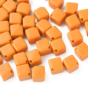 Opaque Acrylic Beads, Cube, Orange, 13x14.5x14.5mm, Hole: 2mm, about 530pcs/500g