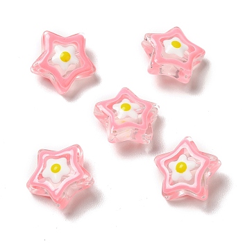 Transparent Glass Beads, with Enamel, Star, Pink, 13x13x7mm, Hole: 1mm