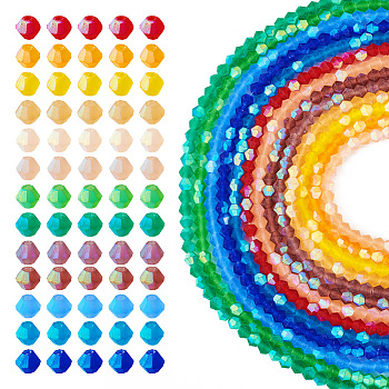 Pandahall 13 Strands 13 Colors Imitate Austrian Crystal Bicone Frosted Glass Beads Strands, Grade AA, Faceted, Mixed Color, 4x4mm, Hole: 1mm, about 87~89pcs/strand, 13.19~13.39 inch(33.5~34cm), 1 Strand/color