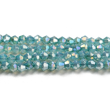 Baking Painted Transparent Glass Beads Strands, Imitation Opalite, AB Color, Faceted, Bicone, Light Sea Green, 3x2.5mm, Hole: 0.8mm, about 168~172pcs/strand, 16.30~17.01 inch(41.4~43.2cm)