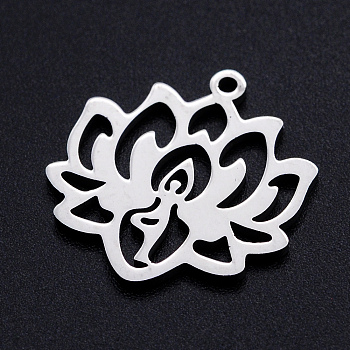 201 Stainless Steel Pendants, Filigree Joiners Findings, for Chakra, Laser Cut, Lotus Flower with Yoga, Stainless Steel Color, 21.5x19.5x1mm, Hole: 1.4mm