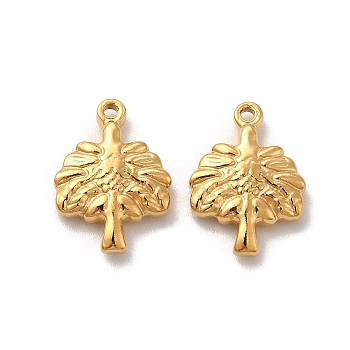 Vacuum Plating 201 Stainless Steel Pendants, Tree Charm, Real 18K Gold Plated, 17x12.5x3mm, Hole: 1.5mm