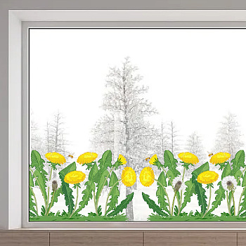 PVC Window Static Stickers, Rectangle Shape, for Window Decoration, Dandelion, 380x1160mm