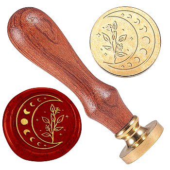 Wax Seal Stamp Set, Golden Plated Sealing Wax Stamp Solid Brass Head, with Retro Wood Handle, for Envelopes Invitations, Gift Card, Moon, 83x22mm, Head: 7.5mm, Stamps: 25x14.5mm