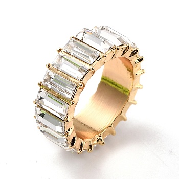 All-Around Sparkling Rhinestones Finger Ring, Flat Finger Ring for Women, Light Gold, Crystal, US Size 7 3/4(17.9mm)