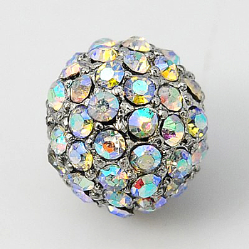 Alloy Rhinestone Beads, Grade A, Round, Platinum Metal Color, Crystal AB, 10mm, Hole: 2mm