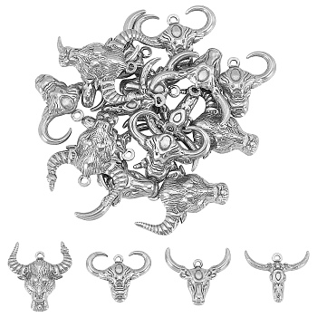 16Pcs 4 Styles 304 Stainless Steel Pendants, OX Head, Mixed Color, 4pcs/style