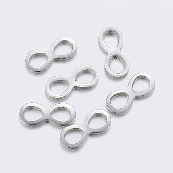 304 Stainless Steel Links connectors, Infinity, Stainless Steel Color, 4.5x10x0.7~1mm, Hole: 2.5x3.3~3.5mm