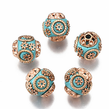 Round Handmade Indonesia Beads, with Alloy Cores, Antique Silver, Sky Blue, 15x14mm, Hole: 2mm