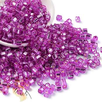 Glass Seed Beads, Silver Lined, Square, Purple, 3~4x3x3mm, Hole: 1.2mm, about 6300pcs/pound