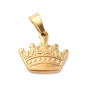 304 Stainless Steel Pendants, Golden, Crown, 15.5x18x2.5mm, Hole: 4x6mm