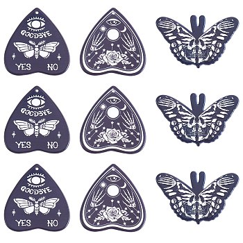 15Pcs 3 Styles Halloween Printed Opaque Acrylic Pendants, Heart & Butterfly Charms, Black, 32.5~42.5x40.5~50.5x2.4~2.7mm, Hole: 1.6~1.8mm, 5pcs/style
