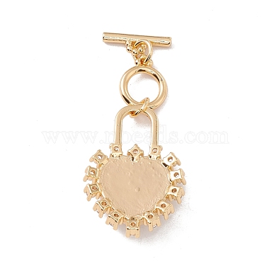Heart Brass Clear Cubic Zirconia Toggle Clasps(KK-G426-01G)-3