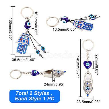 arricraft 2個 2 スタイルのターキッシュブルー邪眼ラッキーシューズ/ハムサの手/ミリアムの手ペンダント合金キーホルダー(KEYC-AR0001-27)-2