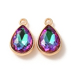 Electroplate Glass Pendants, Teardrop Charms, with Alloy, Golden, Faceted, Dark Violet, 19.5x12.5x5.5mm, Hole: 1.8mm(GL-CBA7A25-03B)