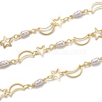 3.28 Feet Handmade Brass Link Chains, with Acrylic Imitation Pearl, Long-Lasting Plated, Soldered, Moon & Star, Golden, Star: 7.7x8x0.8mm, Moon: 10x6.2x0.9mm, acrylic pearl: 14.3x3.5mm(X-CHC-L039-20G)