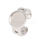 Hollow Star 304 Stainless Steel Open Cuff Ring Components, Round Bezel Cup Ring Settings, Stainless Steel Color, 7mm, 18mm, Tray Size: 12mm(STAS-F366-07C-P)