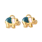 304 Stainless Steel Enamel Pendants, Ion Plating(IP), Elephant Charms, Golden, Teal, 18.5x20.5x3.5mm, Hole: 3x5mm(X1-STAS-I346-18G-02)