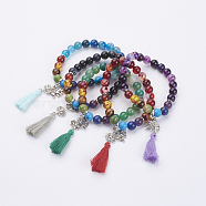 Chakra Jewelry, Cotton Thread Tassel Charm Bracelets, with Natural & Synthetic Gemstone and Zinc Alloy Lotus Flower Beads, Mixed Color, 2 inch(50mm)(BJEW-JB03559)