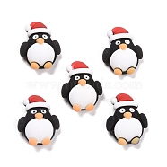 Resin Cabochons, Christmas Theme, Penguin with Christmas Hat, Black, 23.5x18.5x8mm(CRES-D004-06)