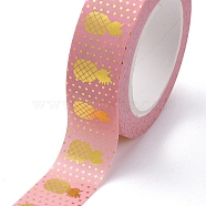 Foil Masking Tapes, DIY Scrapbook Decorative Paper Tapes, Adhesive Tapes, for Craft and Gifts, Pineapple, Flamingo, 15mm, 10m/roll(DIY-G016-D24)