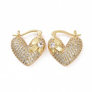 Cubic Zirconia Heart Thick Hoop Earrings, Golden Brass Jewelry for Woman, Clear, 22~23x20.5~21x7mm, Pin: 0.8~1.2x0.7~0.8mm(EJEW-F304-01G-01)