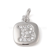 Rack Plating Brass Micro Pave CLear Cubic Zirconia Charms, with Jump Rings, Cadmium Free & Lead Free, Long-Lasting Plated, Platinum, Letter B, 11.5x9x1.5mm, Hole: 2.8mm(KK-E110-14P-B)