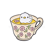 Cute Fresh Tea Cup Cat Brooch,  Alloy Enamel Pins, Bird, 30x26mm(PW-WGA1BF6-02)