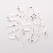 Brass French Earring Hooks, Flat Earring Hooks, Ear Wire, Nickel Free, with Beads and Horizontal Loop, Silver Color Plated, 15mm, Hole: 2mm, 21 Gauge, Pin: 0.7mm(KK-Q365-S-NF)