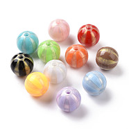 Opaque Acrylic Beads, Glitter Powder, Round with Stripe Pattern, Mixed Color, 15.5x15mm, Hole: 3mm(OACR-M003-03)