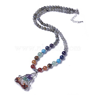 Natural & Synthetic Gemstone and Labradorite Pendant Necklaces, 22.2 inch(56.5cm)(NJEW-G324-A07)