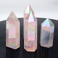Electroplate Natural Quartz Healing Hexagonal Prisms Figurines, Reiki Energy Stone Display Decorations, Clear AB, 30~50x16~20mm(WG50767-02)