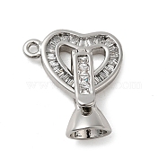 Brass Pave Clear Cubic Zirconia Fold Over Clasps, Heart, Real Platinum Plated, Heart: 12.5x17x2mm, Hole: 1.5mm; Clasps: 17.5x7.5mm, Inner Diameter: 5.5mm(KK-M270-04P)