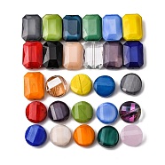 PandaHall Elite 84Pcs 2 Styles Opaque Solid Color Glass Beads, Imitation Jade, Faceted Rectangle & Flat Round, Mixed Color, 18x13x6.5mm, 14x6.5mm, Hole: 1.2mm(GLAA-PH0008-23)