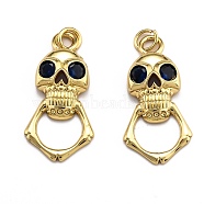 Brass Micro Pave Clear Cubic Zirconia Pendants, Long-Lasting Plated, Skull, Real 18K Gold Plated, 28.5x14.5x5mm, Hole: 3mm, jump ring: 5x1mm(ZIRC-J025-25G)