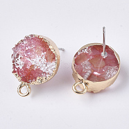 Druzy Resin Stud Earring Loops, with Steel Pins and Edge Light Gold Plated Iron Loops, Flat Round, Indian Red, 18x13.5mm, Hole: 1.8mm, Pin: 0.6mm(X-RESI-S383-028D)