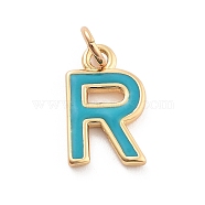 Rack Plating Brass Pendants, with Enamel and Jump Ring, Cadmium Free & Lead Free, Long-Lasting Plated, Real 18K Gold Plated, Letter, Letter R, 11.5x7x1mm, Hole: 2.5mm(KK-C065-03R-G)