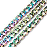 Vacuum Plating 304 Stainless Steel Cuban Link Chains, Unwelded, with Spool, Rainbow Color, 22.5x15x4mm, 16.4 Feet(5m)/roll(STAS-B020-07M)