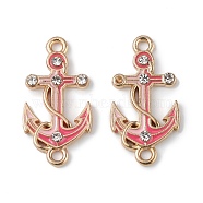 Alloy Enamel Connector Charms, Anchor Links with Crystal Rhinestone, Light Gold, Cadmium Free & Nickel Free & Lead Free, Pale Violet Red, 23x12x2mm, Hole: 1.6mm(ENAM-I054-01C)