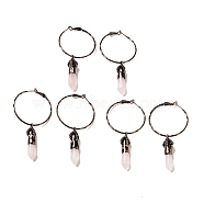 Natural Rose Quartz Dangle Earrings, with Brass Findings, Cadmium Free & Lead Free, Bullet, 80mm, Pin: 0.6mm(G-D468-44R)