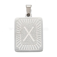304 Stainless Steel Pendants, Rectangle with Alphabet, Letter.X, 30x20x1.5mm, Hole: 3x6mm(STAS-K216-48X-P)